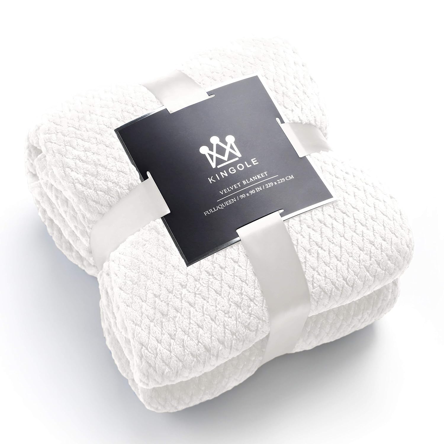 Kingole Flannel Fleece Luxury Throw Blanket, Cream White King Size Jacquard Weave Pattern Cozy Couch/Bed Super Soft and Warm Plush Microfiber 350GSM (108 x 90 inches)