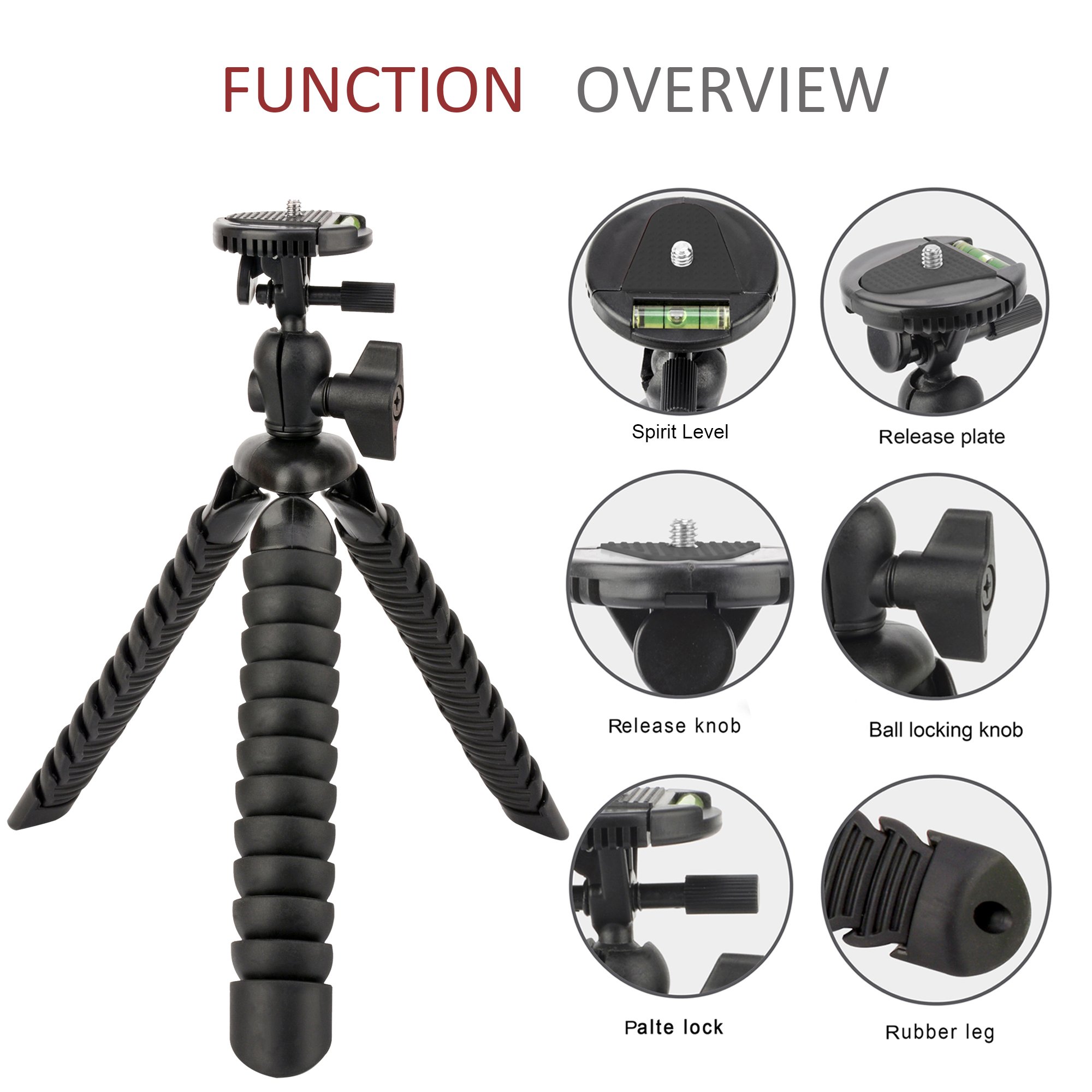 Tairoad Flexible Tripod Mini Desk Travel Tripod with Free Smartphone and Gopro Mount Adapter MG12