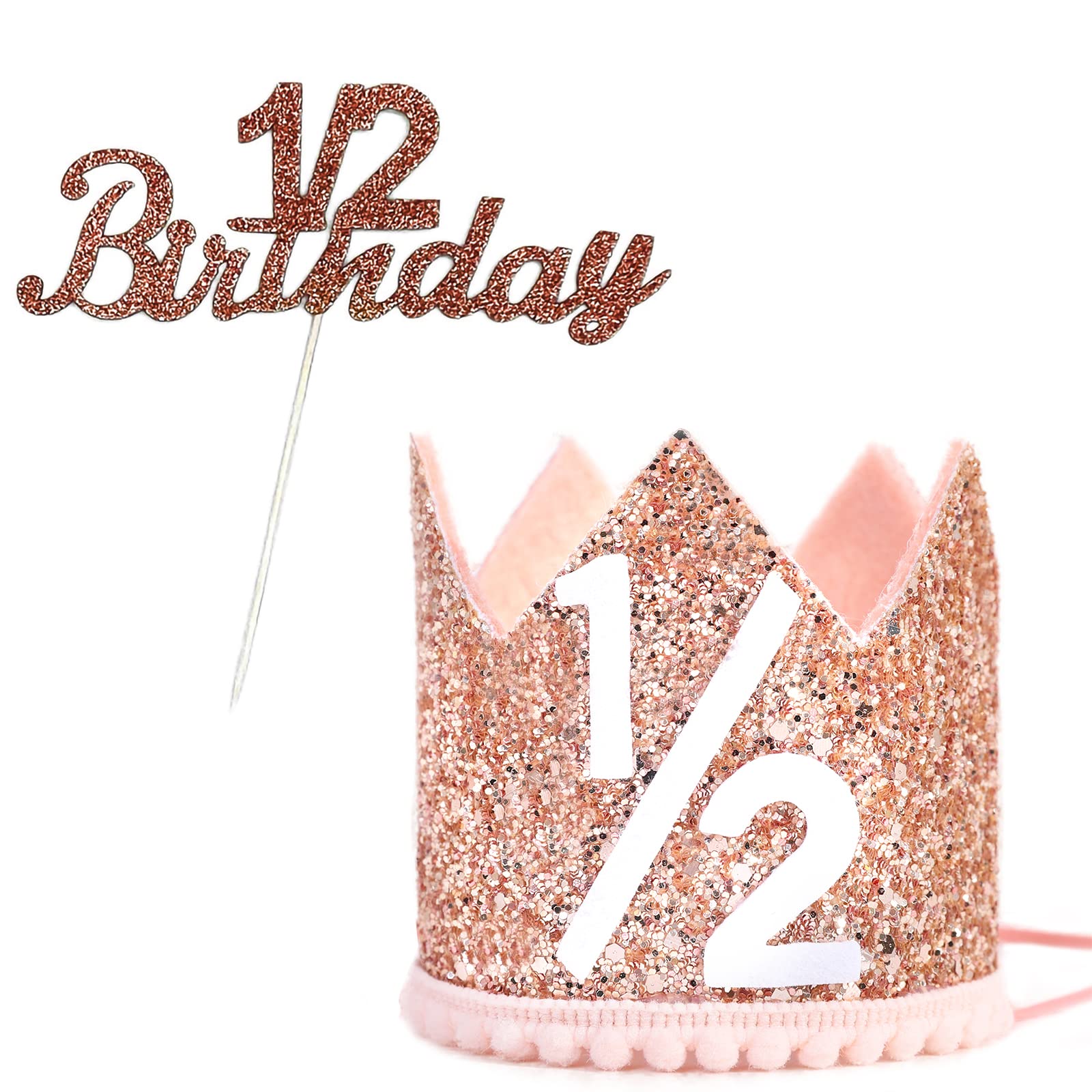 [BEAUTY PLAYER] ハーフバースデー ケーキ 飾りバースデーハット 王冠 キラキラ 誕生日帽子 クラウン フラワー ぼうし 記念日 パーティー お祝いグッズ 飾り付け 半歳 (ローズ金) の商品画像