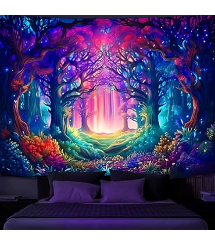 BlissYard Tapisserie Lumineuse Serpent à La Lumière Noire - Réactive Aux UV - 198 X 140 Cm - Couverture Phosphorescente - Décoration De Fête Pour Adolescents - Décoration De Fête - Pour Chambre à