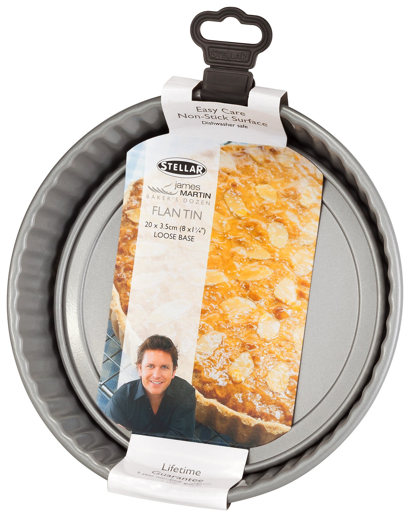 Stellar James Martin Non-Stick 8" Round Fluted Flan Tin, Loose Base, High Grade Steel, Dishwasher Safe 20cm x 3cm
