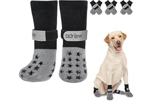 ODRIEW Non Slip Dog Socks to Prevent Licking Paws - Dog Booties for Hardwood Floors Anti Slip - Grippy Socks for Senior Dog - Double Side Paw Protector Prevent Scratching for Hot Pavement. (Grey, L)