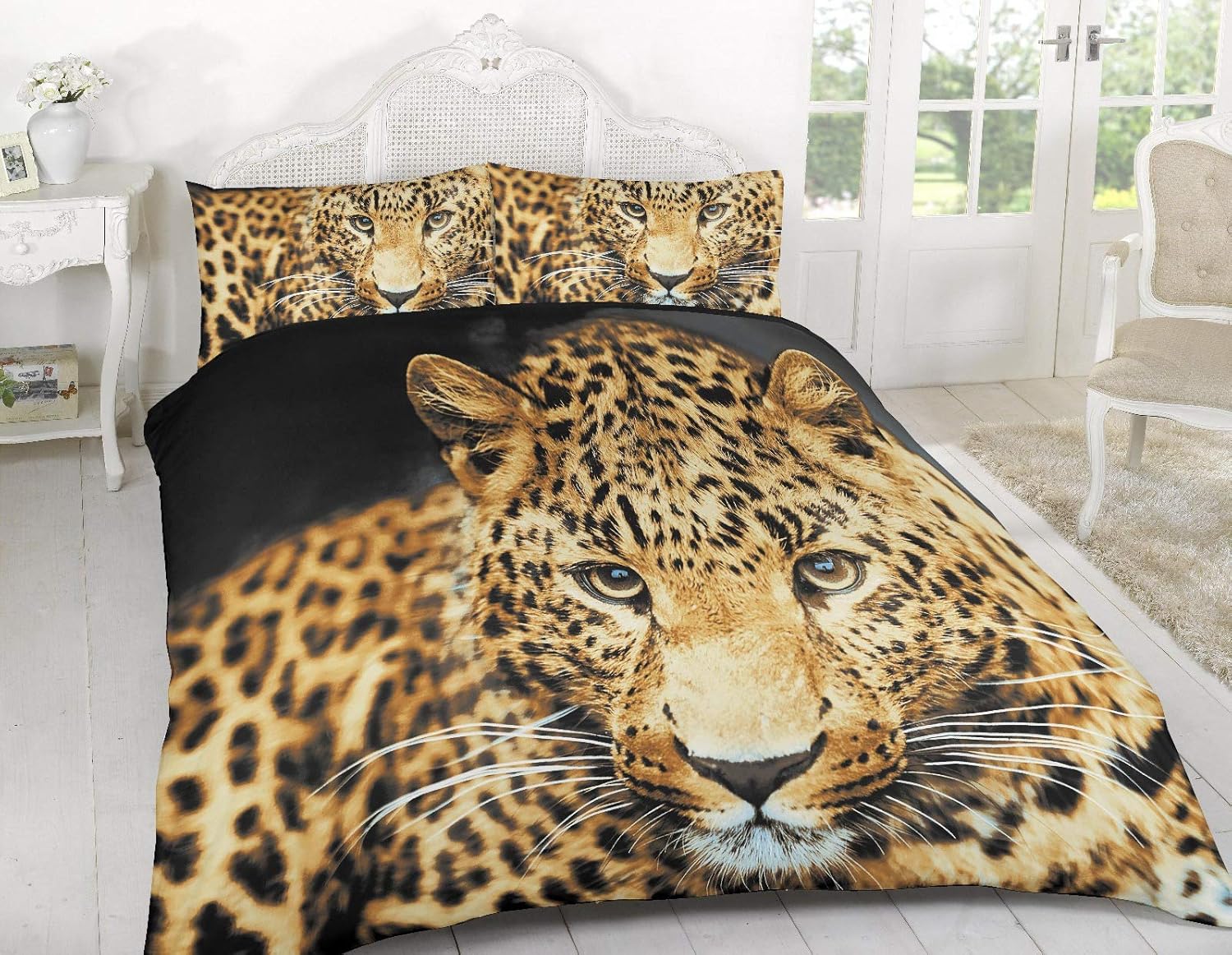 African leopard resting black backgraund