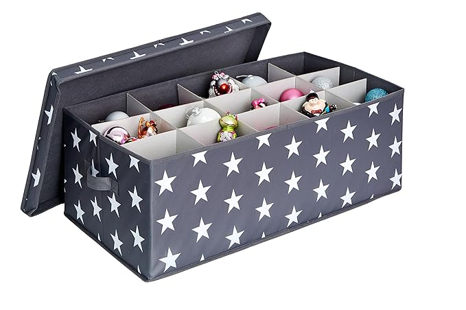STORE.IT Aufbewahrungsbox für bis zu 30 Weihnachtskugel mit Unterteiler, Polyester, Grau, 56 x 36 x 25 cm