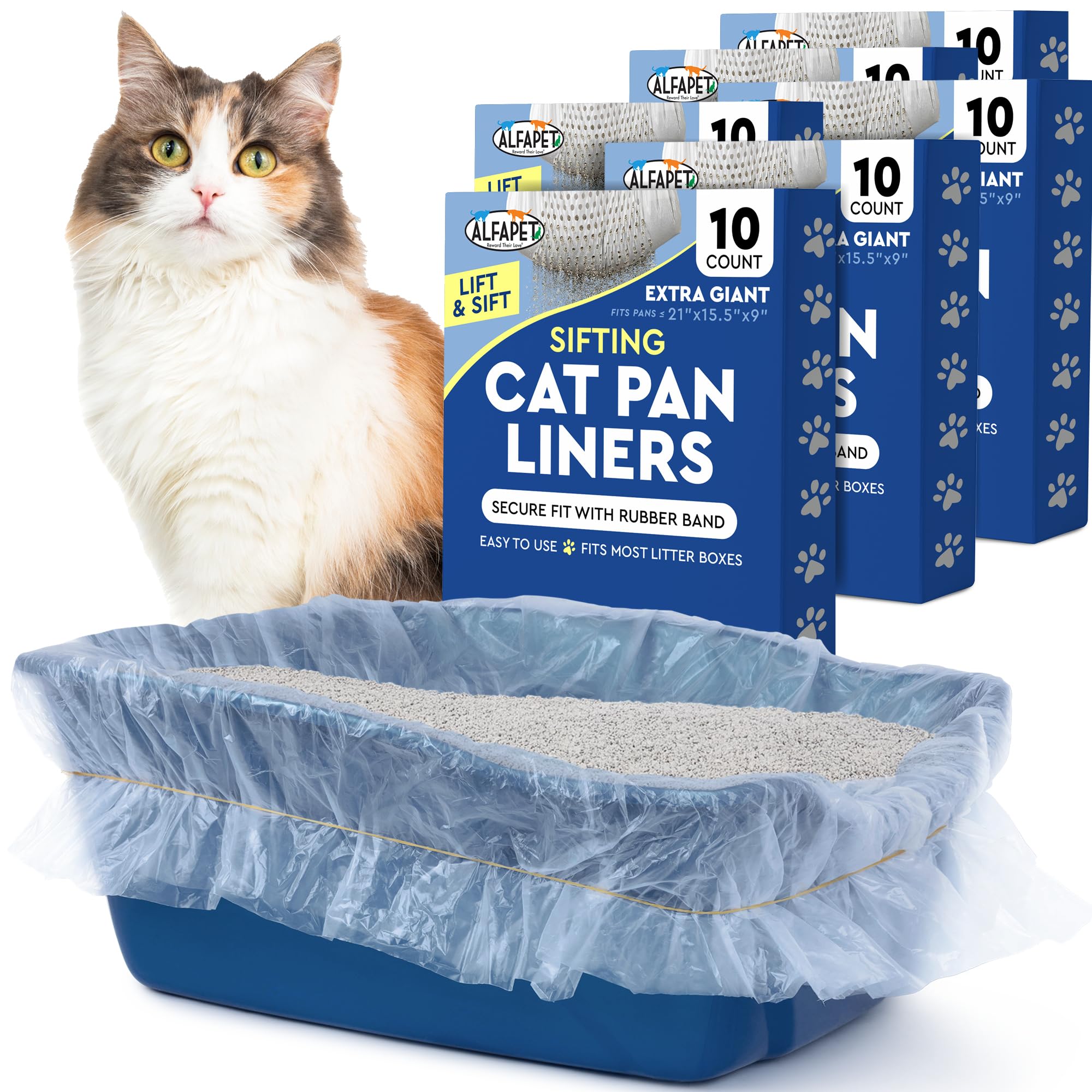 Alfapet Kitty Cat Pan Disposable, Sifting Liners- 10-Pack + 1 Transfer Liner-For Large, X-Large, Giant, Extra-Giant Size Litter Boxes- Pack of 6, 40 in X 38 in