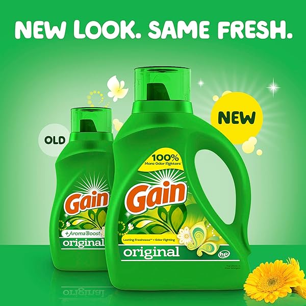 GAIN LAUNDRY DETERGENT LIQUID SOAP PLUS AROMA BOOST, ORIGINAL SCENT, HE COMPATIBLE, 90 LOADS TOTAL, 65 FL OZ (PACK OF 2), GAIN LAUNDRY DETERGENT, LIQUID LAUNDRY DETERGENT