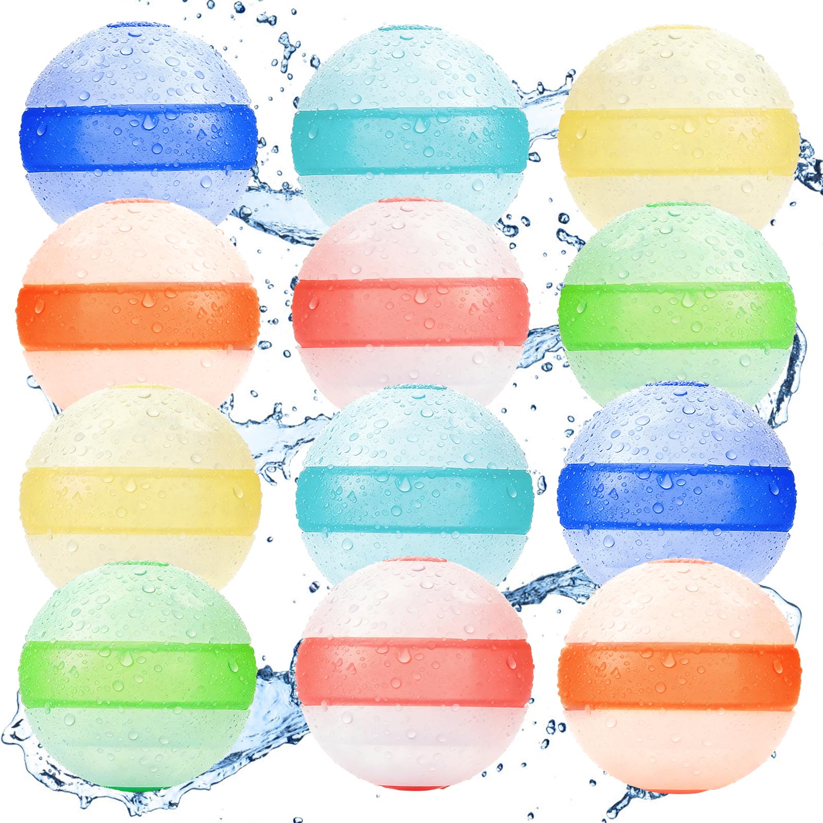 12 PCS Reusable Water Balloons, Water Balloons Quick Fill, Self Sealing Water Balloon, Non-Magnetic, Soft Silicone, Waterboms for Kids, Boys, Girls, Adults to Play Beach Pool Beach Outdoor Toys