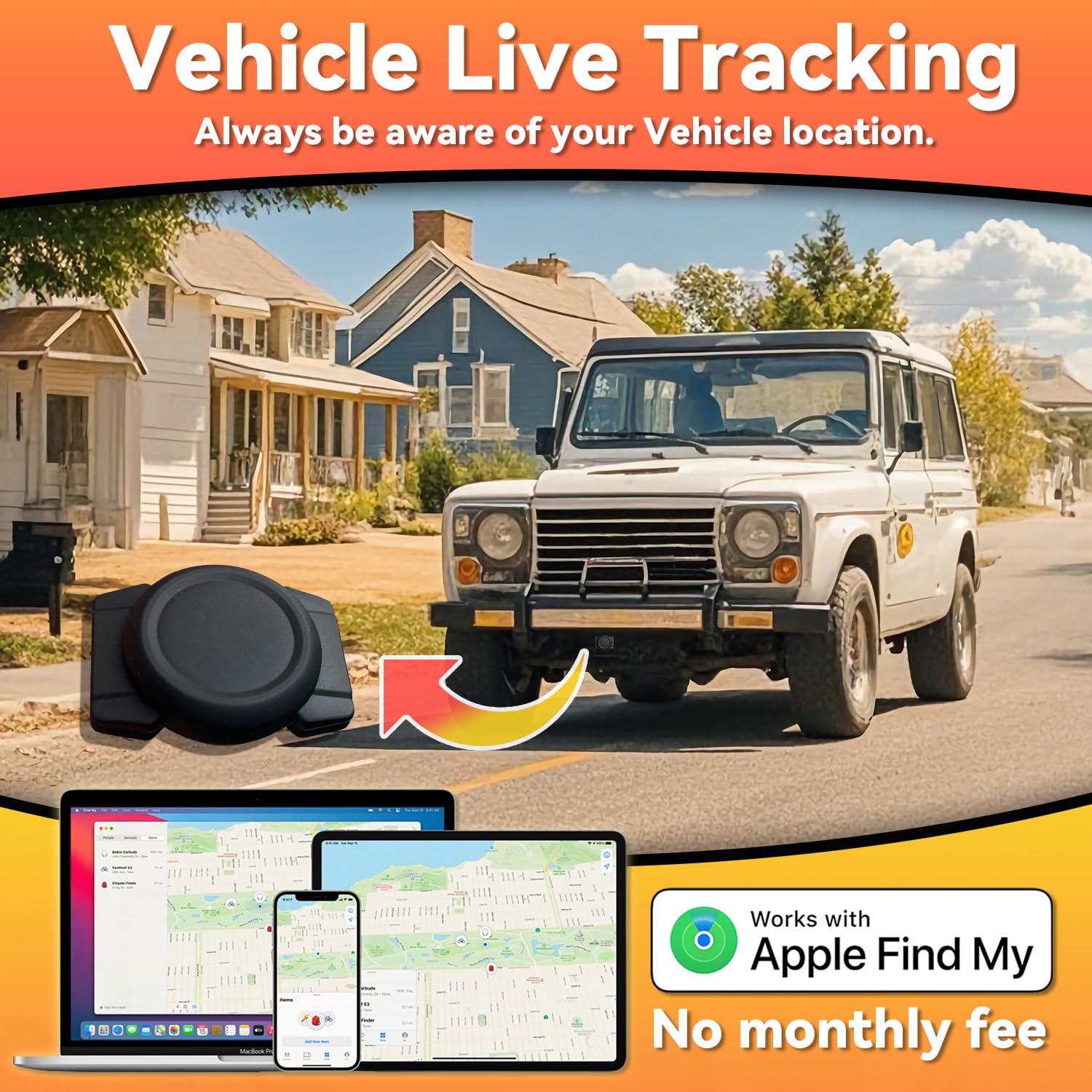 Mini GPS Vehicle Tracker - Real-Time Magnetic Tracking Device with Weatherproof Case, No Monthly Fees, Compatible with Apple Find My (iOS Only) - Ultimate Hidden Car Tracker for Global Coverage