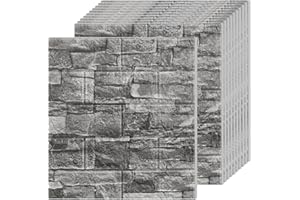 Greymond 3D Wall Panels Peel and Stick in Black Grey, 10 PCS XPE Foam 3D Wallpaper, Textured Faux Brick Wall Panels for Bedroom, Stairs, Kitchen