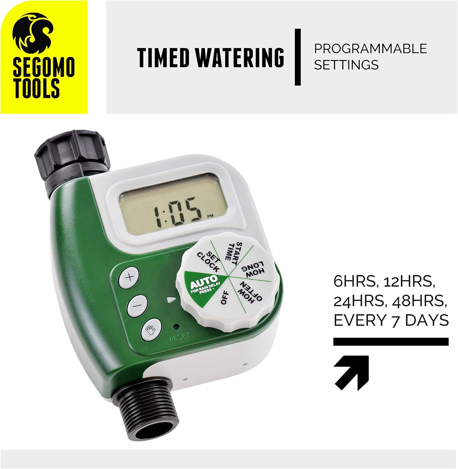 Segomo Tools Programmable and Weatherproof Single Outlet Hose Faucet Digital Watering Timer - WT1: Home & Kitchen