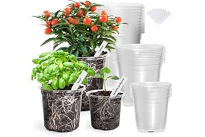 Bonviee 30 Packs 6.7/5/4 Inch Clear Nursery Pots for Plants, Plastic Seedling Pots with Drainage Holes, Planters for Indoor Plants and Transparent Seed Starter Pots with 10 Plant Labels