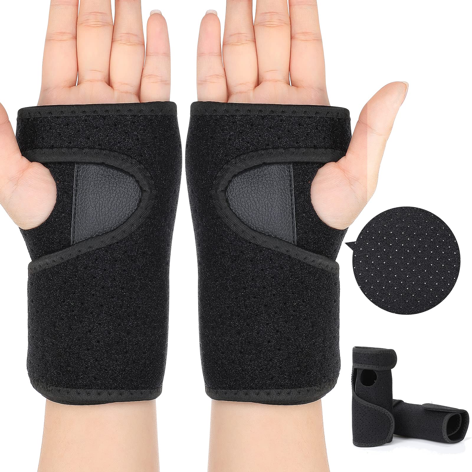 Photo 1 of 2 Pcs Wrist Brace for Carpal Tunnel Night Sleep Support Adjustable Wrist Splint with Splints Stabilizer for Tendonitis Sprains Pain Relief for Women Men Right Left Hand(Breathable Style,Black)