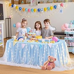Shillance 14ft Baby Blue Tulle Table Skirt for Baby