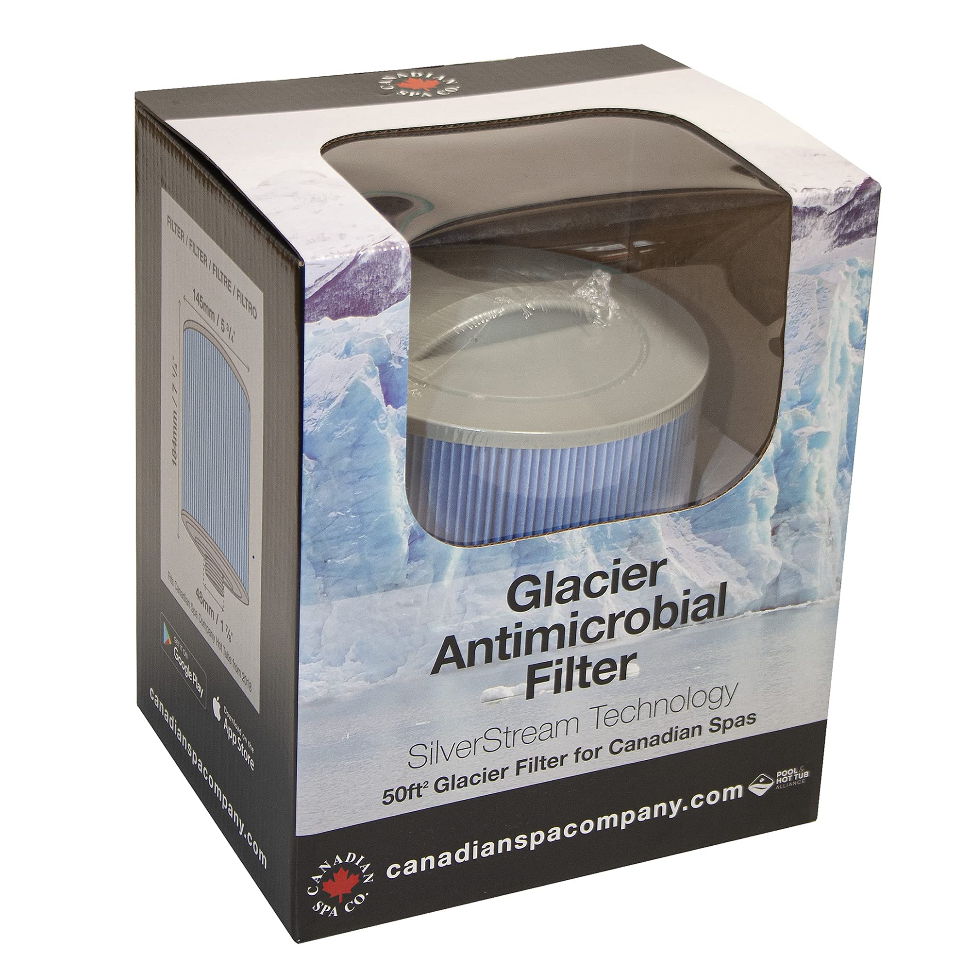 Canadian Spa Antimicrobial Glacier Filter for all Recent Hot Tubs and Patio Spas - Single 50 sq.ft. Cartridge
