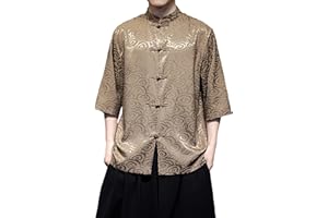 WQHANFU Men's Short Sleeve Tang Suit Shirt Chinese Traditional Ice Silk Shirts Casual for Men Kung Fu Shirt