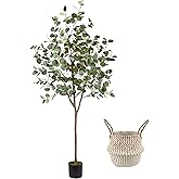 Warmplants Artificial Eucalyptus Tree, 6ft Tall Fake Eucalyptus Plant with Basket, Green Silver Dollars Silk Leaves Faux Tree for Home Office Livingroom Floor Decor Indoor
