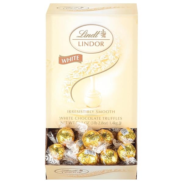 LINDT LINDOR WHITE CHOCOLATE CANDY TRUFFLES, WHITE CHOCOLATE CANDY WITH SMOOTH, MELTING TRUFFLE CENTER, 50.8 OZ., 120 COUNT