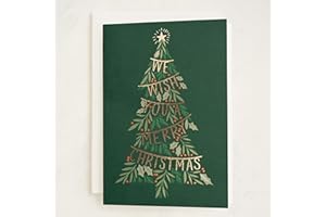 Minted Merry Tree Garland Christmas Cards, 8 Cards with Envelopes, Classic Holiday Card with Festive Garland Tree and Star Design, Folded 5x7 Card, Gold Foil-Pressed, Luxurious Paper, Blank Inside