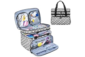 BAFASO Double Layer Sewing Accessories Organizer with 2 Detachable Pouches, Large Sewing Storage Bag for Sewing Tools, Polka 