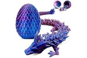 KYKAKE Easter Eggs 3D Printed Dragon in Egg, Full Articulated Dragon Crystal Dragon with Dragon Egg, Flexible Crystal Dragon Fidget Toys for Adults Easter Basket Stuffers Kids Party Favors (12",Laser Purple)