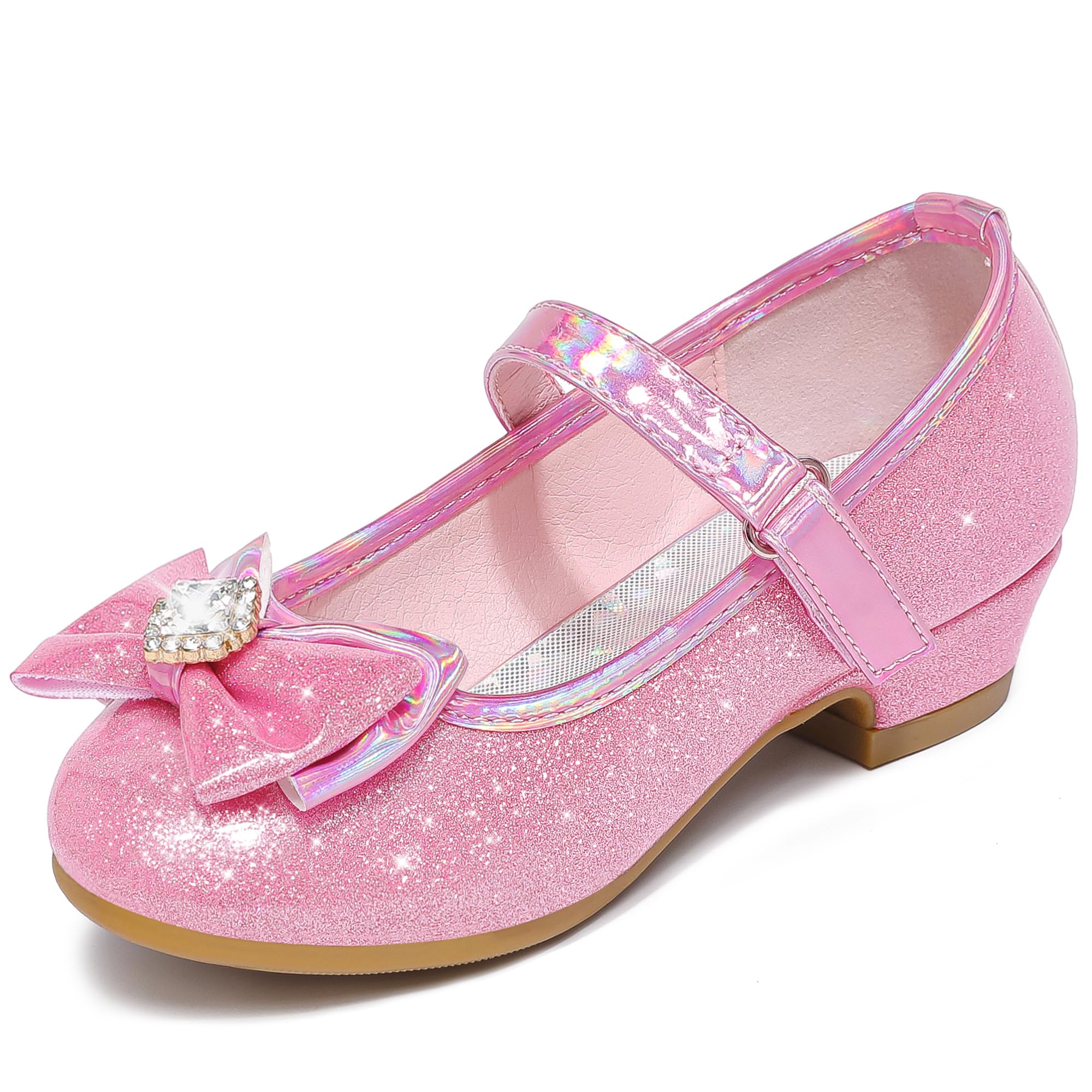 Furdeour Girls Flats Shoes Size 1 Pink Party High Heels for Little Flower Cosplay Wedding Princess(2701ShinyPink 1) Image