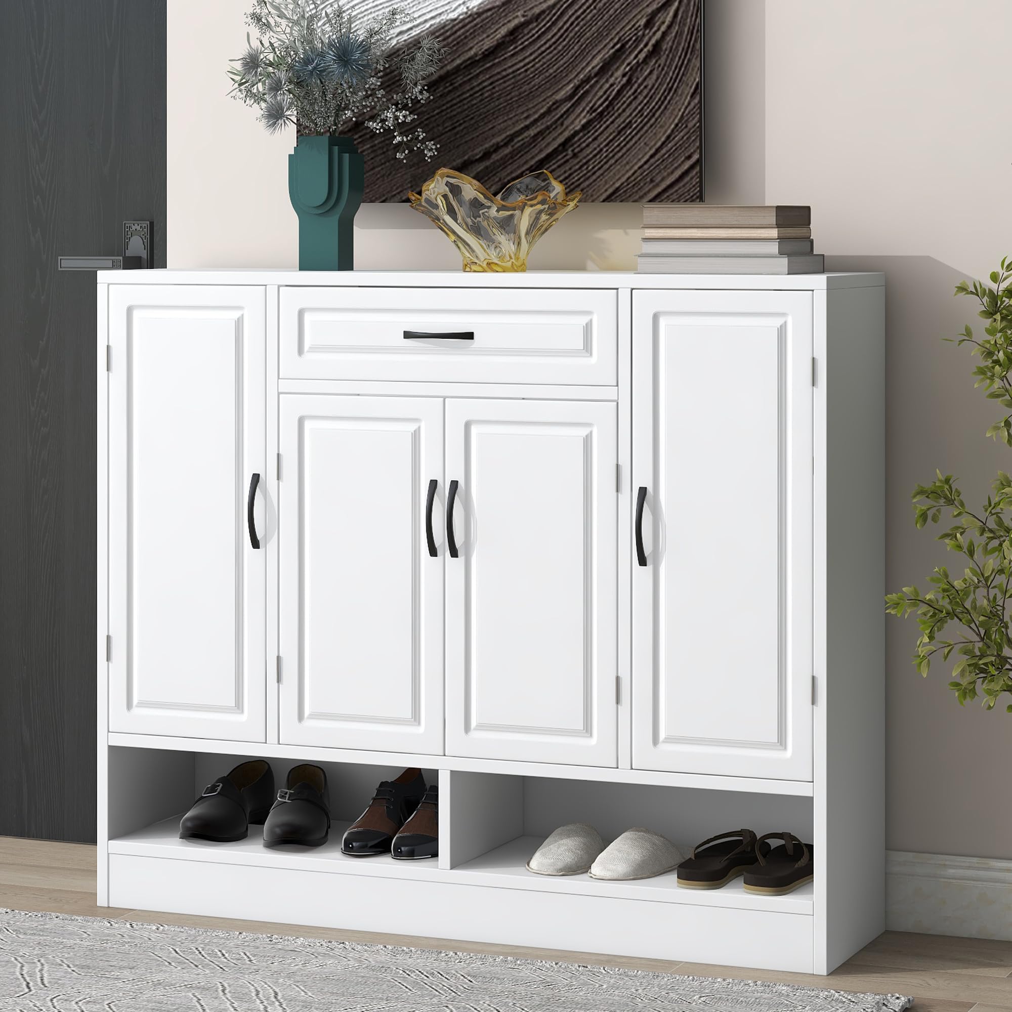 Photo 1 of ***OPENED FOR INSPECTION****SPOFLYINN Modern Shoe Cabinet with Drawer Adjustable Shelves for Narrow Closet Entryway Living Room (47.2”W X11.8”D x 39.4H) White One Size
