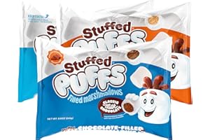 Stuffed Puffs - Variety 3 Pack, Filled Marshmallows, Perfect for S'mores and Snacking, 1 bag of Classic Milk Chocolate, 1 bag of Salted Caramel, and 1 bag Cookies 'n Creme (8.6 oz each)