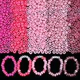 ZHIYUXI 1000PCS Valentine's Day Pony Beads Bulk for Bracelets Making 6x9mm 5style Pink Pony Kandi Bead for Crafts Making Hair Beads for Braids