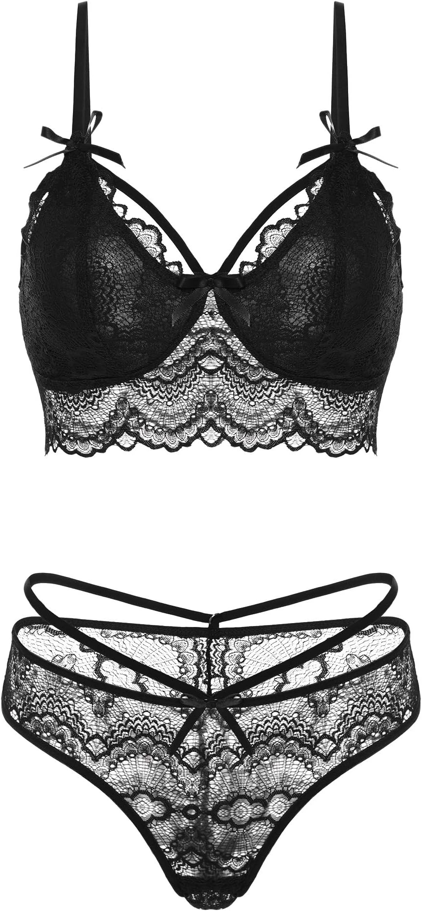 klier Women Sexy Lingerie Set Lace Bra and Panty Sets 2 Piece Strappy Babydoll Valentine's Day Lingerie Bodysuit…