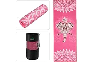 Keemi Non-Slip Yoga Towel Microfiber Yoga Mat Blanket for Hot Yoga Bikram Pilates Gym Towels for Sweat (73"x25", Elephant)