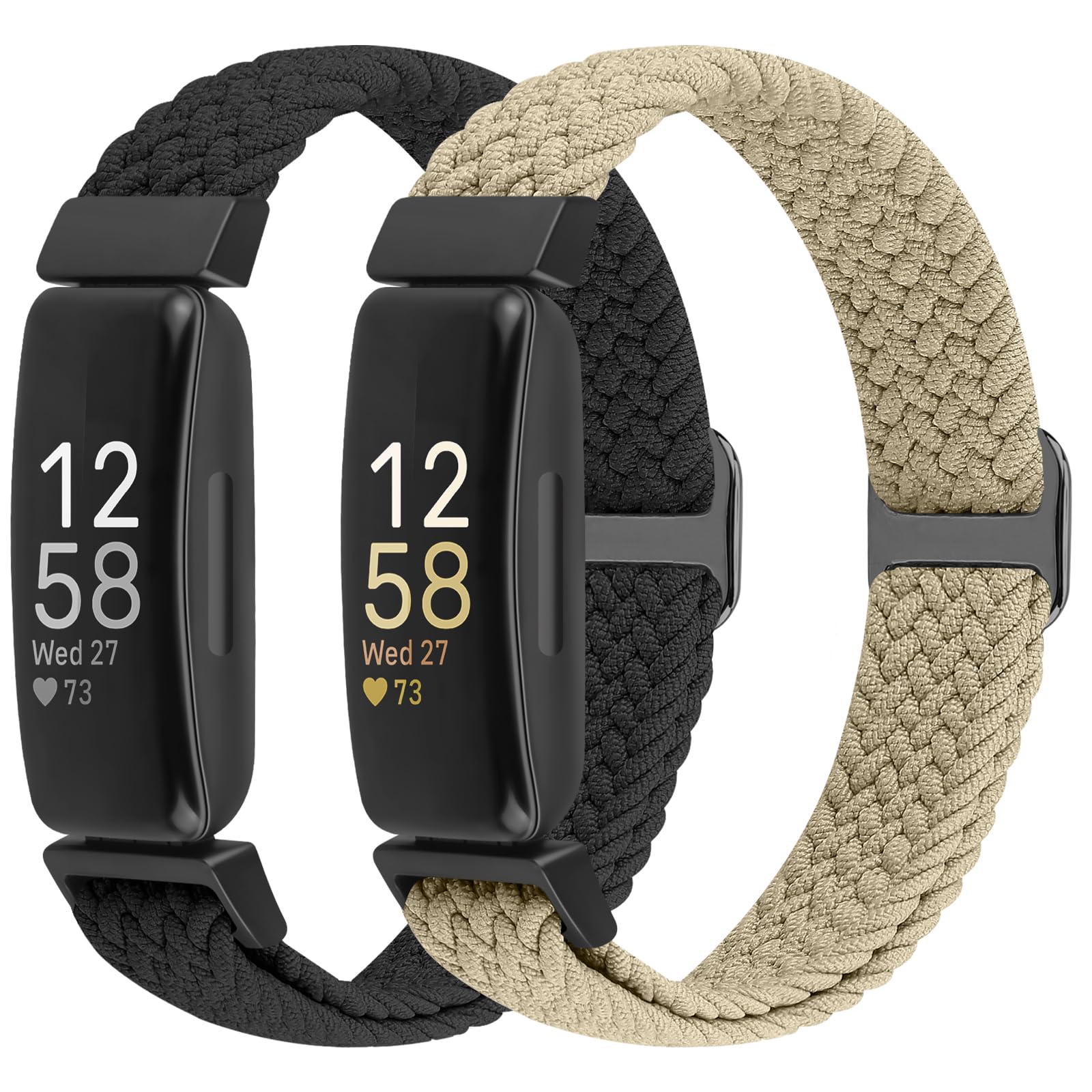 BTTNG 2 Pack Elastic Braided Straps Compatible with Fitbit Inspire 3/2/HR/Ace 3/2 Women/Men/Kids, Adjustable Stretchy Wristbands Loop Sports Replacement Band