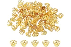 PATIKIL Flower Bead Caps, 100Pcs 6x5mm Hollow Metal Spacer Bead End Caps for Jewelry Making Earring Bracelets Necklace DIY Crafting, Gold Tone