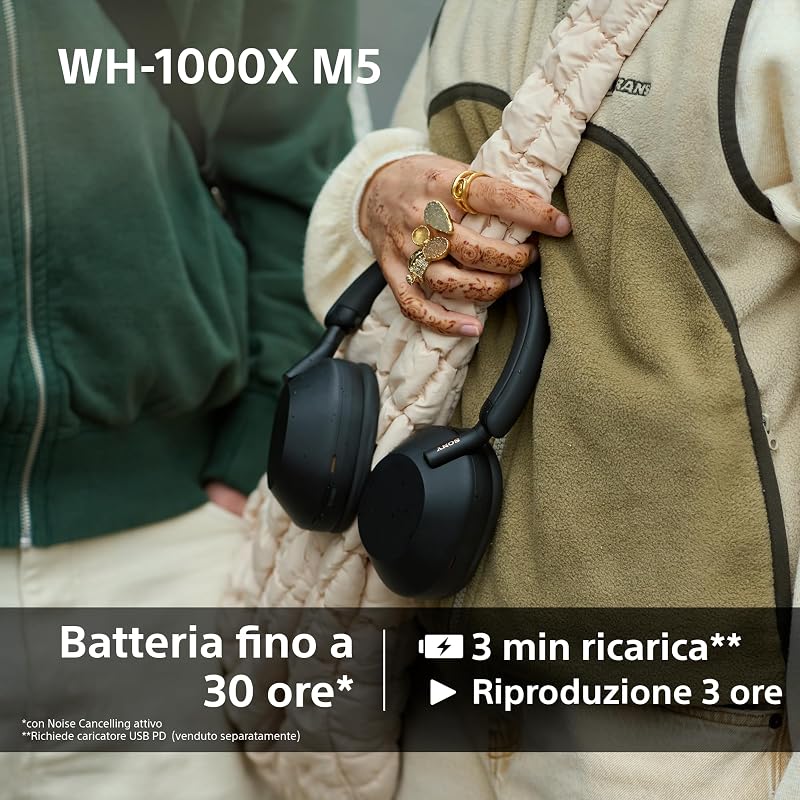 WH-1000XM5 Custodia Rigida |Cuffie Wireless Over-Ear, Noise Cancelling di Nuova Generazione con Spatial Audio, Fino a 30 Ore di Batteria, Bluetooth, Silver