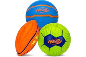 Nerf Mini Foam Sports Ball Set - Foam Football, Soccer Ball + Basketball Set, Soft Foam Sports Set for Kids