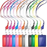 12 Sets ID Holder Badge with Lanyards Retractable Name Badge Reel PU Leather Waterproof Clear Card Holder with 1 Transparent ID Window 1 Credit Card Slot for Women Men Nurse School Office (Vertical)
