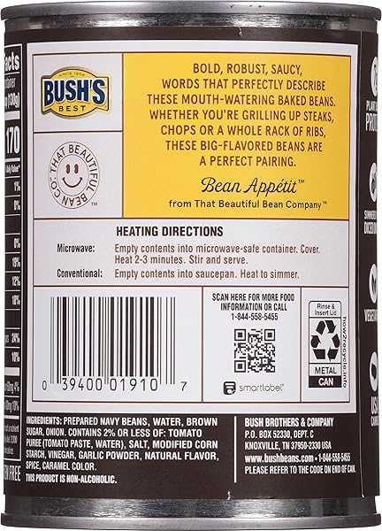 BUSH’S CANNED BOURBON AND BROWN SUGAR GRILLIN’ BEANS, PLANT-BASED PROTEIN, GOOD SOURCE OF FIBER, VEGETARIAN, FAT FREE, GLUTEN FREE, 22 OZ