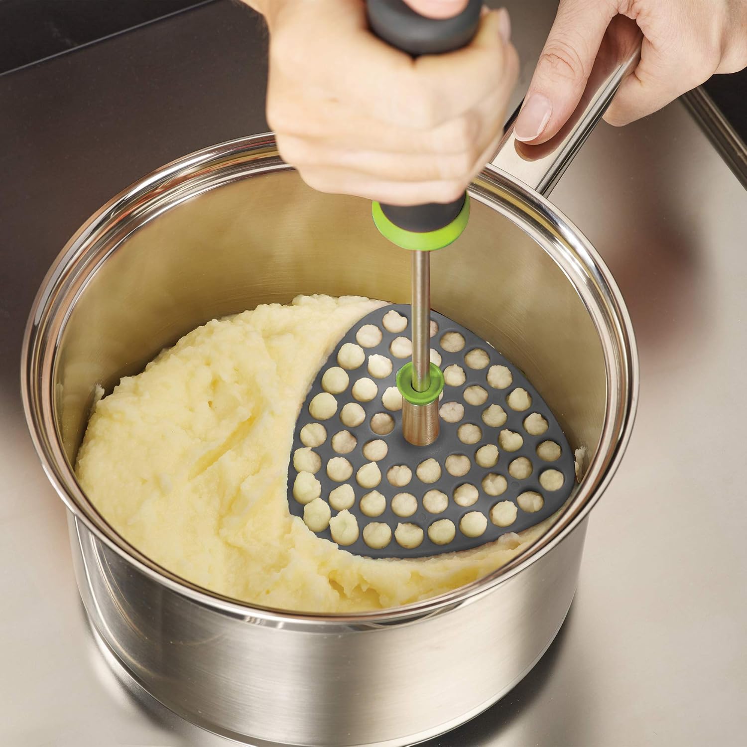 Joseph Joseph Delta Folding Nylon Head, Space Saving Potato Masher, Grey/Green, 4 - Image 3