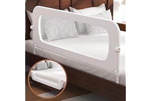 FigTime Bed Rail for Toddlers, Baby Bed Rail Guard for Kids, Toddler Bed Rails with Reinforced Anchor Fit, Height Adjustable & Foldable Bed Rail Guard for Twin, Full, Queen & King Beds (White, 59IN)