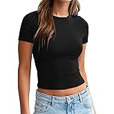 DGRPI Womens Cotton Basic Short Sleeve Crew Neck Summer T-Shirts Y2K Cute Crop Tops Baby Tee