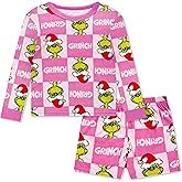 The Grinch Pajamas Girls 2-Piece Matching Set - Kids Soft Christmas PJs Loungewear - Long Sleeve & Shorts - Official Product