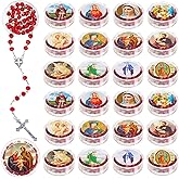 Henoyso Rose Scented Catholic Rosaries Necklaces Wooden Beads Rosary Necklace Religious Rosary Jesus Cross Catholic Schools Week Gifts Holy Rosaries in Bulk with Boxes for Prayer