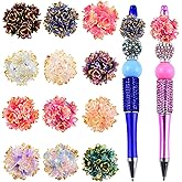 12Pcs Glow in The Dark Flower Ball Focal Beads for Pens Golden-Edged Flower Fancy Spacer Beads for DIY Craft Beadable Pens Bracelet Necklace Earrings Keychain Jewelry Making