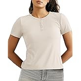 BAMBOO COOL Womens Henley T Shirts Short Sleeve Slim-Fit Tees Tops for Women Trendy Fashion Blouse