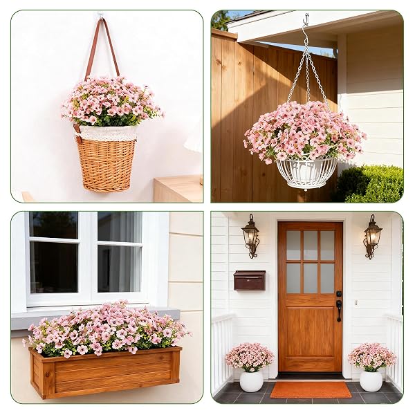 16 BUNDLES ARTIFICIAL FLOWERS FOR OUTDOOR REALISTIC FAUX FLOWER SPRING SUMMER GARDEN HOME DECORATION, HANGING DAISY WITH EUCALYPTUS LEAVES FAKE PLANTS GREENERY BALCONY PORCH PATIO FRONT DOOR DECOR
