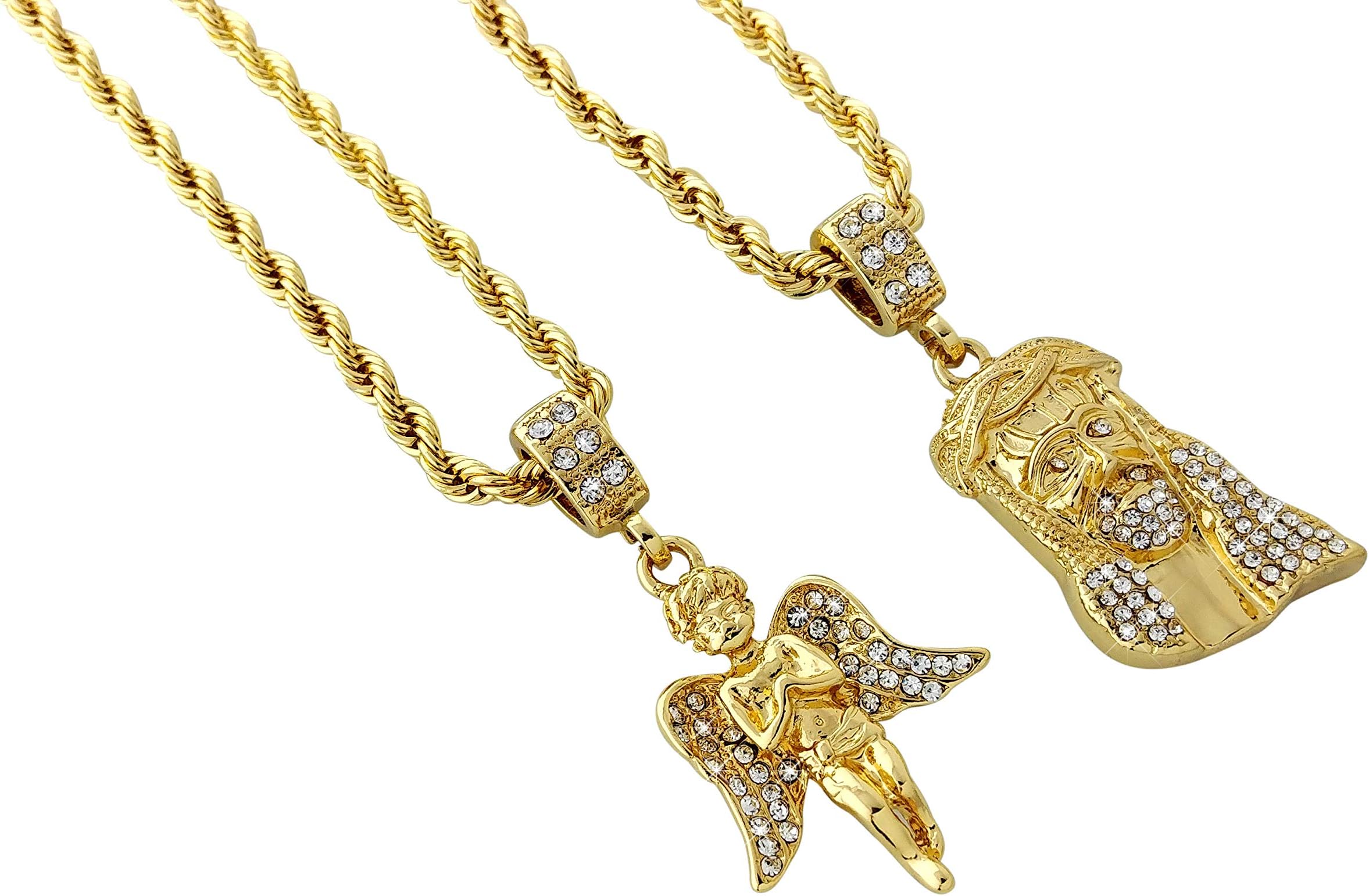 Exo Jewel Double Layer Hip Hop Necklace with Virgin Mary & Angel Pendants