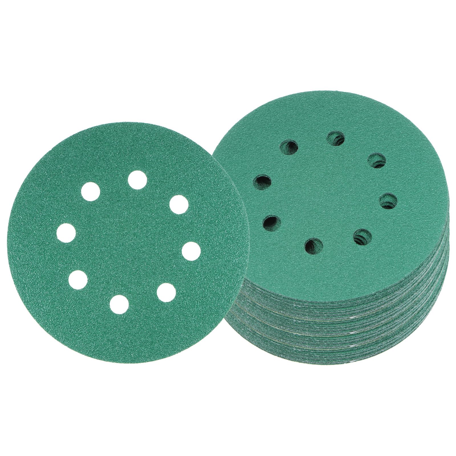 Kozelo 50pcs Green Film Sanding Discs - [5 Inch 100 Grits 8 Hole ] Round Aluminum Oxide Hook & Loop Wet Dry Sander Pads for Wood Metal Polishing Use| Zirconium Corundum Sandpaper