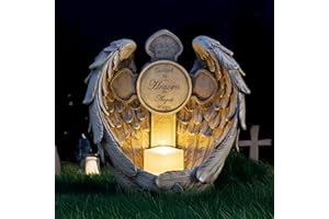 Candieslife 12" Solar Angel Wing Cross Garden Lights, Waterproof Memorial Grave Decorations Sympathy Gifts for Cemetery Outdoors Lawn Yard Home Patio Decor