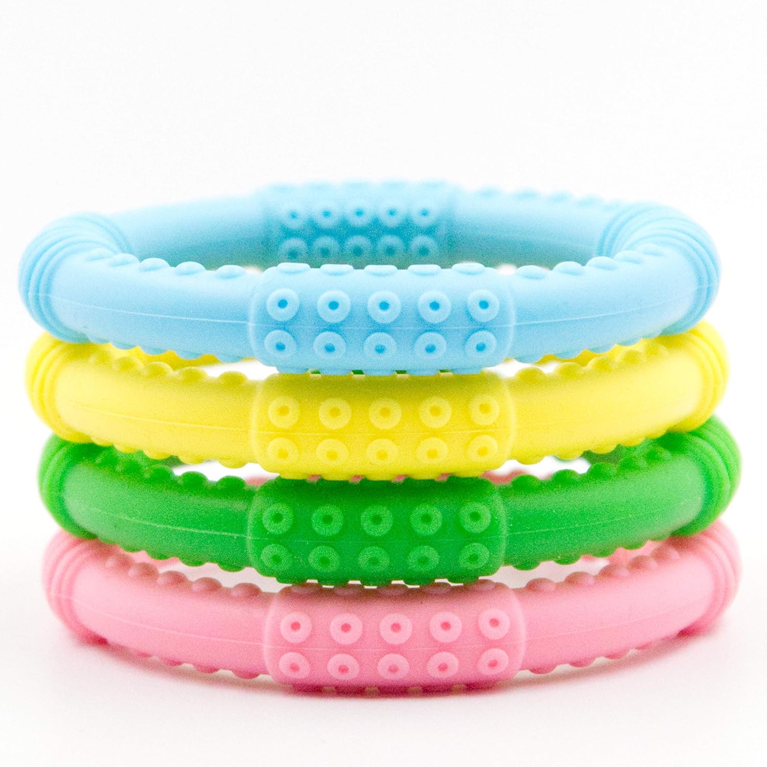 Bonbino Teether Rings - (4 Pack) Silicone Sensory Teething Rings - Soothes Baby Gum Pain! (Multicolor) : Baby