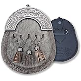 Kilt Emporium Premium Men's Celtic Cantle Sporran – Brown Cross Tassels, Genuine Leather Full Dress Kilt Accessory