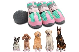 AOKOWN Dog Shoes for Large Dogs: Breathable Medium Dog Boots Paw Protector for Summer Hot Pavement Winter Snow, Outdoor Walking Dog Booties, Indoor Hardfloors Anti-Slip Sole Pink 4PCS-Size 8